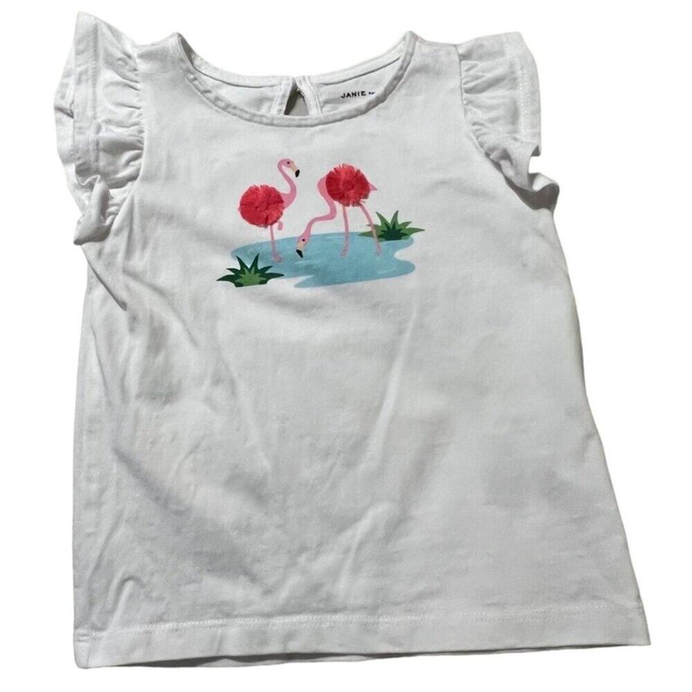 Janie and Jack FLAMINGO RUFFLE SLEEVE TEE Shirt Girl's Size 3 Like New condition